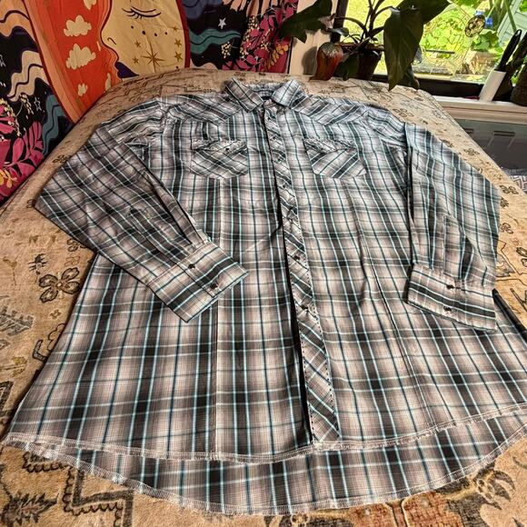Vintage Wrangler Pearl Snap Button Up Men's Western Outdoor Farmer Shirt 2XL - Picture 2 of 12